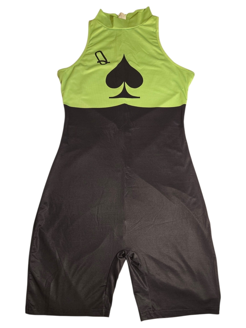 Neon Lime & Black Spade Graphic Sleeveless Onsie _ Size Large